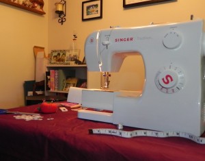 Sewing machine on table